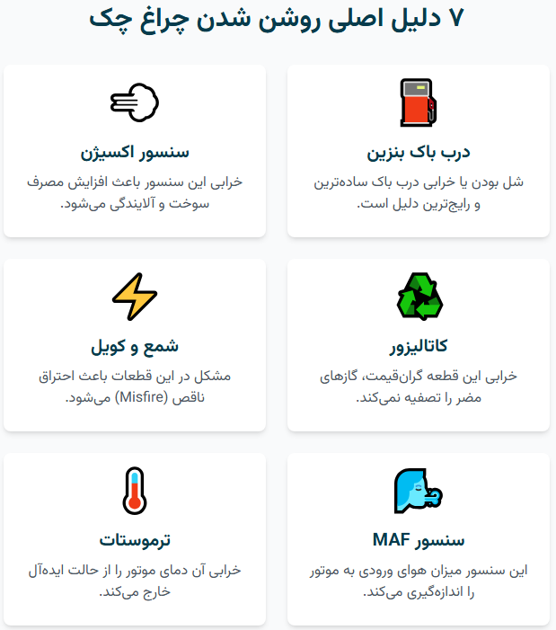 ۷ دلیل اصلی چراغ چک روشن