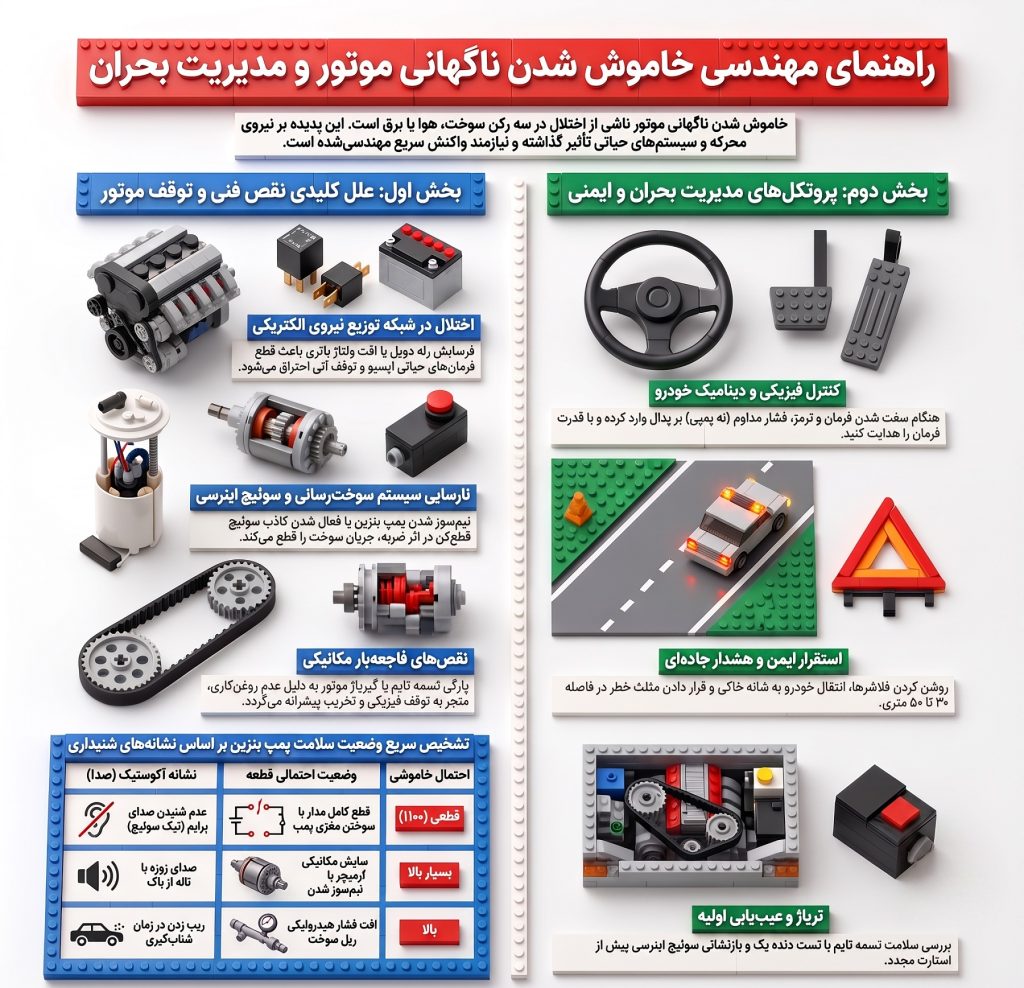 چرا ماشین ناگهان در حال حرکت خاموش می‌شود؟ (دلایل اصلی + راه‌حل اورژانسی)